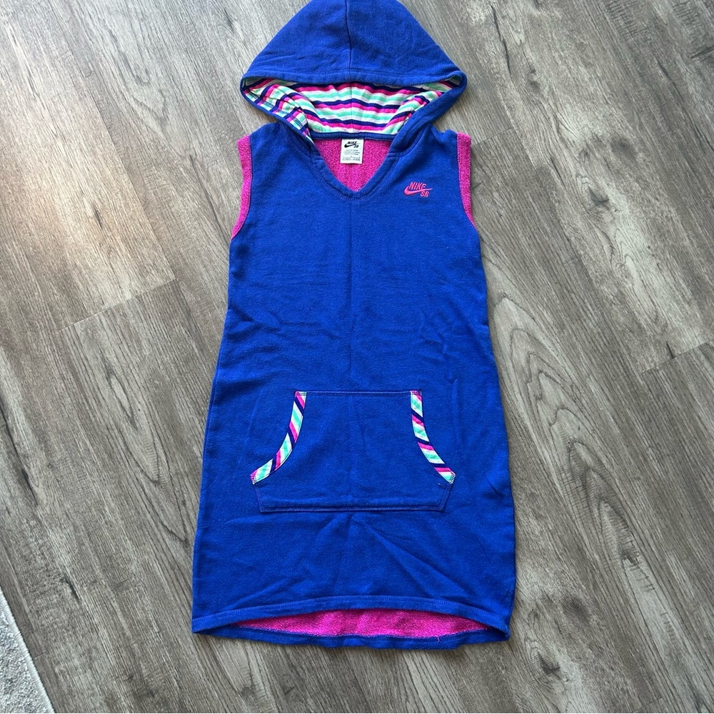 Nike Blue Hooded swim cover up with Striped Accents